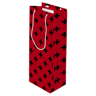 Sac Cadeau Pour Bouteille Croix noires à pois sur fond rouge