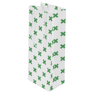 Sac Cadeau Pour Bouteille Croix verte coutures sur blanc