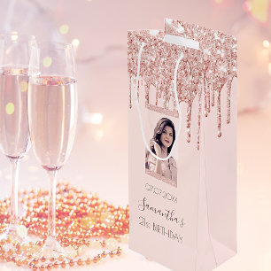 Sac Cadeau Pour Bouteille Custom Phobithday rose gold glitter pink