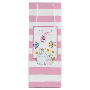 Sac Cadeau Pour Bouteille Cute Bunnies avec marguerites de printemps et papi