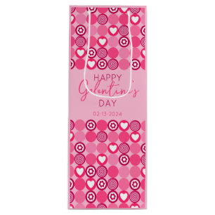 Sac Cadeau Pour Bouteille Cute Galentine's Day Coeur rose et Motif de fleurs