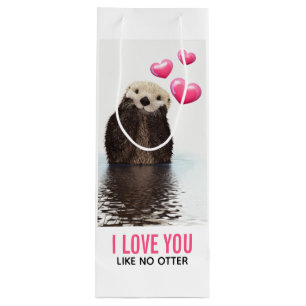 Sac Cadeau Pour Bouteille Cute Otter avec Coeurs roses Vous aimez jouer