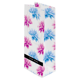 Sac Cadeau Pour Bouteille Dahlia rose et bleu, motif floral, votre nom
