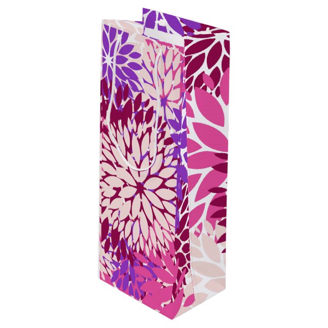 Sac Cadeau Pour Bouteille Dahlias violets Peach Pink (Devant Angle)