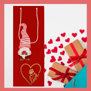 Sac Cadeau Pour Bouteille De Gnome avec amour ma Saint Valentin