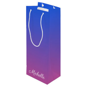 Sac Cadeau Pour Bouteille dégradé bleu et rose foncé personnalisé