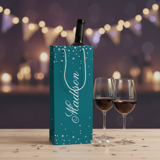Sac Cadeau Pour Bouteille Diamants Bleus de Port Personnalisés (Créateur téléchargé)