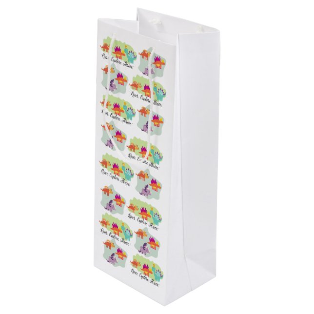 Sac Cadeau Pour Bouteille Dinosaure (Devant Angle)