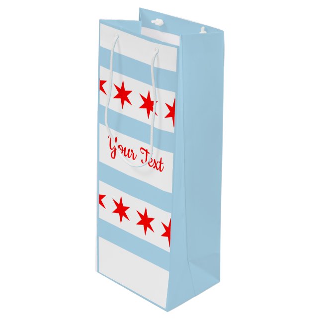 Sac Cadeau Pour Bouteille Drapeau de Chicago, Illinois Vin Cadeau (Devant Angle)