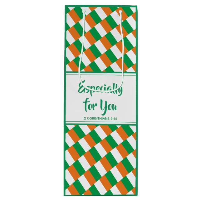 Sac Cadeau Pour Bouteille DRAPEAU IRLANDAIS | Verse de la Bible chrétienne (Devant)