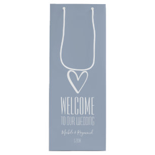 Sac Cadeau Pour Bouteille Dusty Blue Bienvenue à notre Mariage