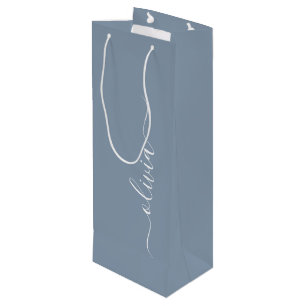 Sac Cadeau Pour Bouteille Dusty Blue minimaliste moderne Monogramme élégant