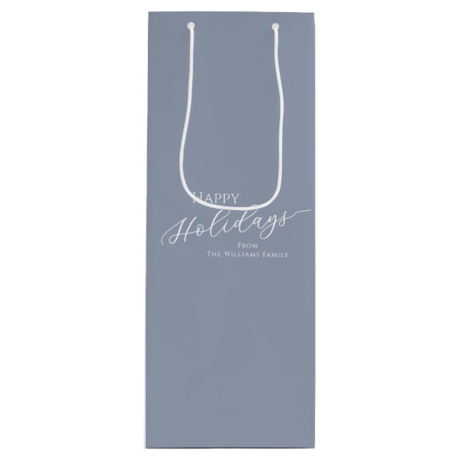 Sac Cadeau Pour Bouteille Dusty Blue Modern Minimalist Happy Holidays (Devant)