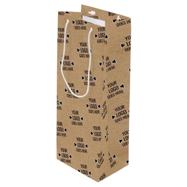 Sac Cadeau Pour Bouteille Easy Custom Logo Motif Faux Rustic Brown Kraft (Devant Angle)