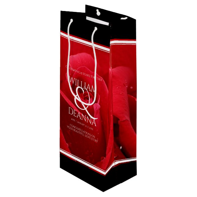 Sac Cadeau Pour Bouteille Élégant 15e 26e 36e anniversaire de Mariage Rose (Devant Angle)