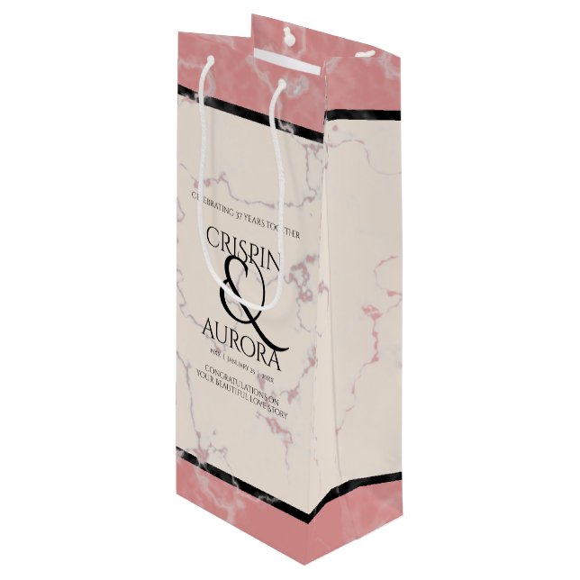 Sac Cadeau Pour Bouteille Élégant 37e anniversaire du Mariage Alabaster (Devant Angle)