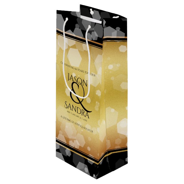 Sac Cadeau Pour Bouteille Élégant 50e anniversaire de Mariage d'or (Devant Angle)