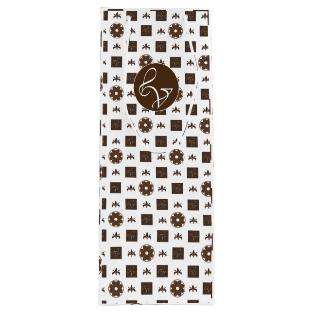 Sac Cadeau Pour Bouteille Elégant blanc et Brown Motif À damiers (Devant)