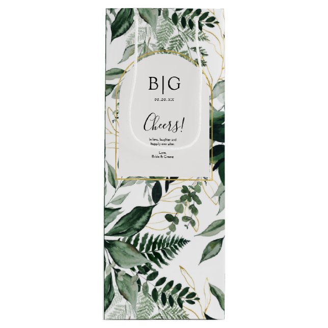 Sac Cadeau Pour Bouteille Elégant Botanic Green Vin Mariage bouteille (Devant)