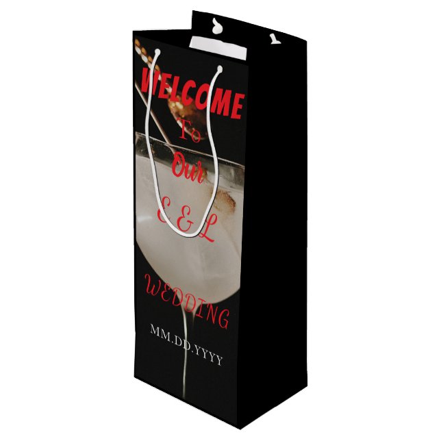 Sac Cadeau Pour Bouteille Elegant Custom Wedding Wine Invitation Gift Bag (Dos Angle)