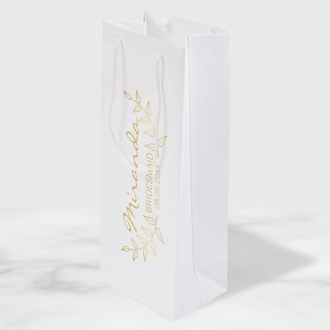 Sac Cadeau Pour Bouteille Elégant Gold Laurels Femme d'honneur personnalisée (Créateur téléchargé)
