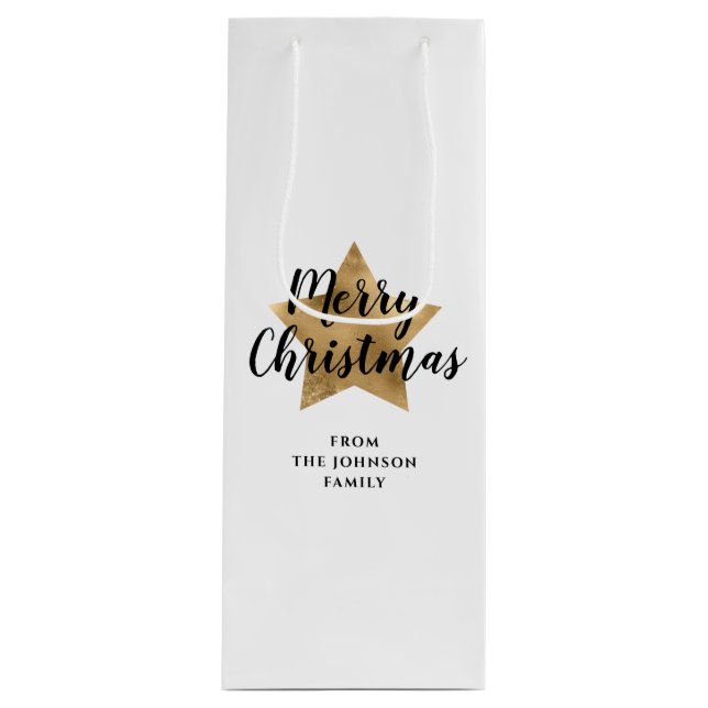 Sac Cadeau Pour Bouteille Élégant Gold Star Noël (Devant)