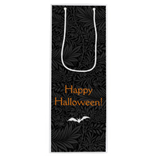 Sac Cadeau Pour Bouteille Élégant Halloween noir floral botanique
