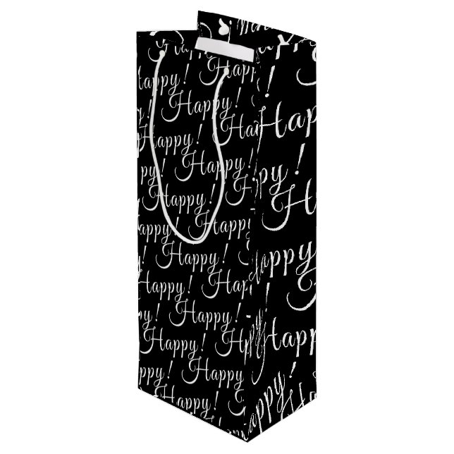 Sac Cadeau Pour Bouteille élégant HAPPY ! lettrage | (Dos Angle)