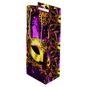 Sac Cadeau Pour Bouteille Elégant Masque Or