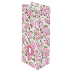 Sac Cadeau Pour Bouteille Élégant Motif de fleurs d'hydragea rose