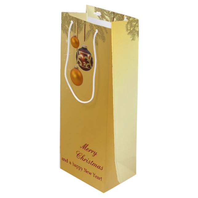 Sac Cadeau Pour Bouteille Élégant Noël d'or (Devant Angle)