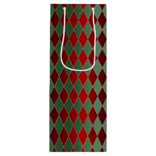 Sac Cadeau Pour Bouteille Elégant Red Green Harlequin Motif de luxe