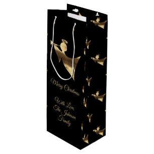 Sac Cadeau Pour Bouteille Elégant Trumpet Angel Black Gold Look