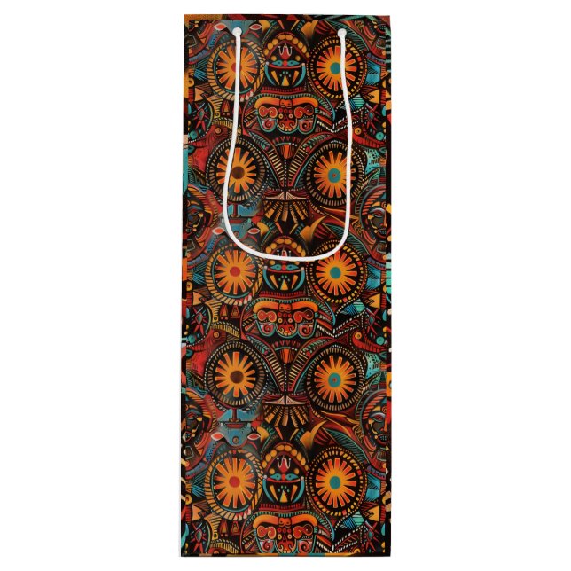 Sac Cadeau Pour Bouteille Élégant Vert "Impression Ancestrale Intemporelle"  (Devant)