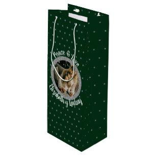 Sac Cadeau Pour Bouteille Élégante Étoiles de Noël Photo & Nom Vert