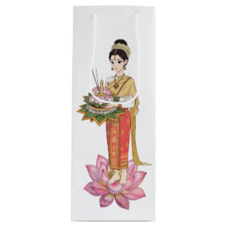 Sac Cadeau Pour Bouteille Élégante femme thaïlandaise robe traditionnelle bo