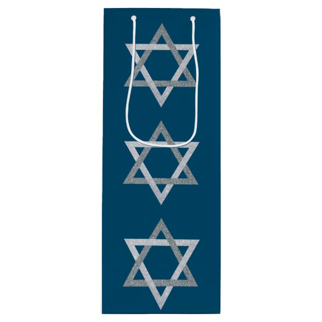 Sac Cadeau Pour Bouteille Étoile de David Hanoukka Parties scintillant (Devant)