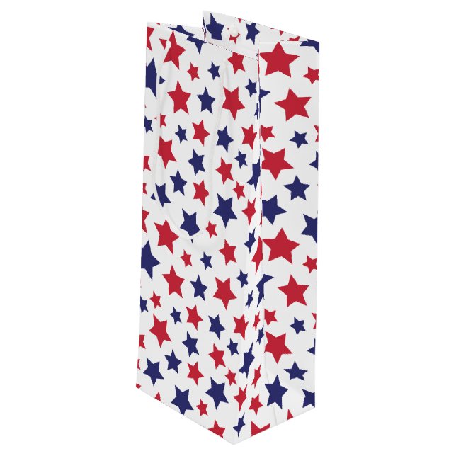 Sac Cadeau Pour Bouteille Etoiles rouges et bleues, 4 juillet, Arrière - pla (Dos Angle)