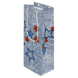 Sac Cadeau Pour Bouteille Étoiles sur Denim