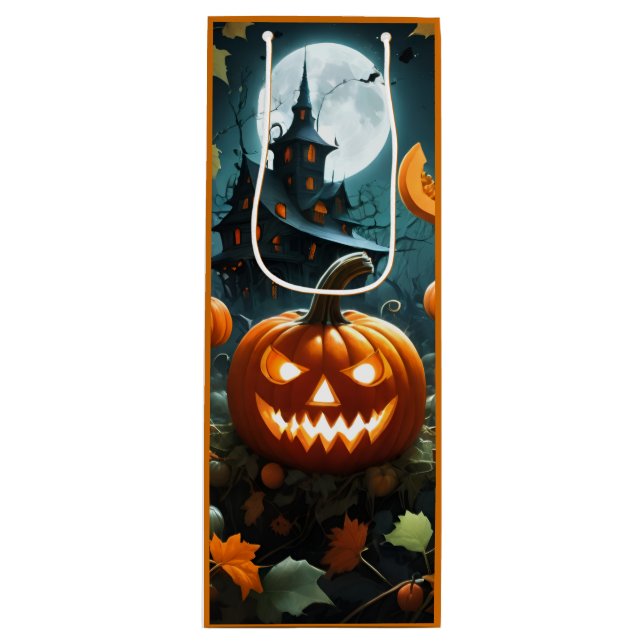 Sac Cadeau Pour Bouteille Evil pumpkin orange (Devant)