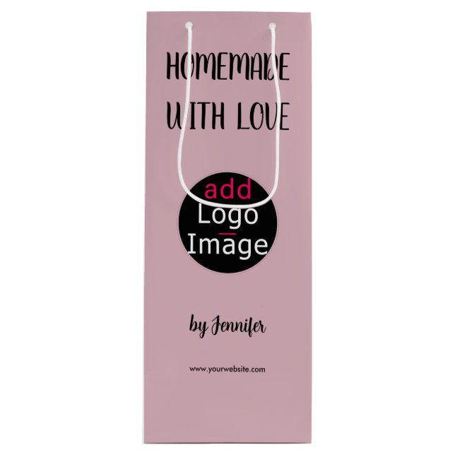 Sac Cadeau Pour Bouteille Fait Maison Avec Amour Élégant Personnalisé Dusty  (Devant)