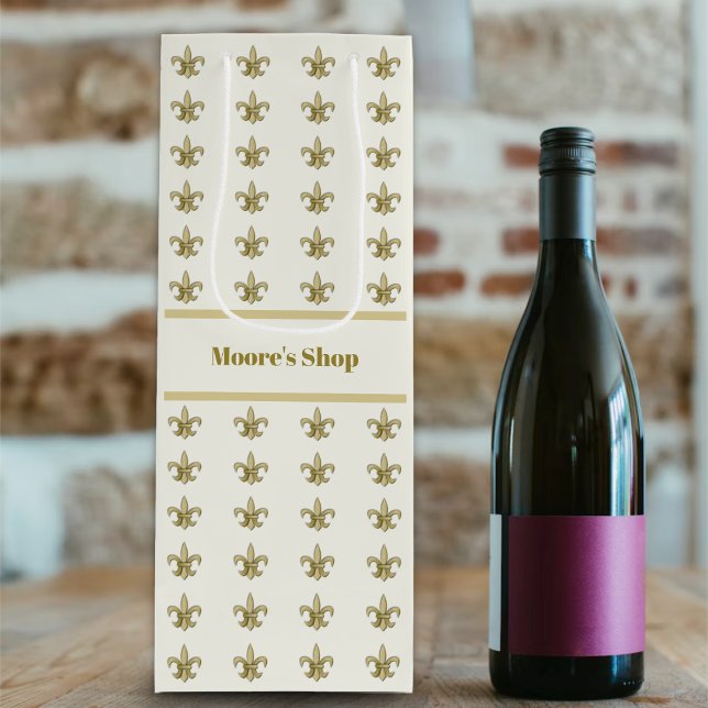 Sac Cadeau Pour Bouteille Fausse FleurDeLis en Or sur Ivoire (Créateur téléchargé)