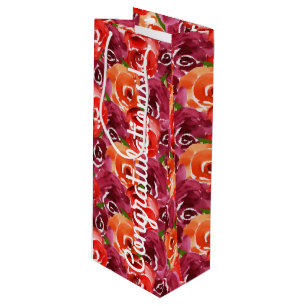 Sac Cadeau Pour Bouteille Félicitations Fleurs Aquarelles Lumineuses