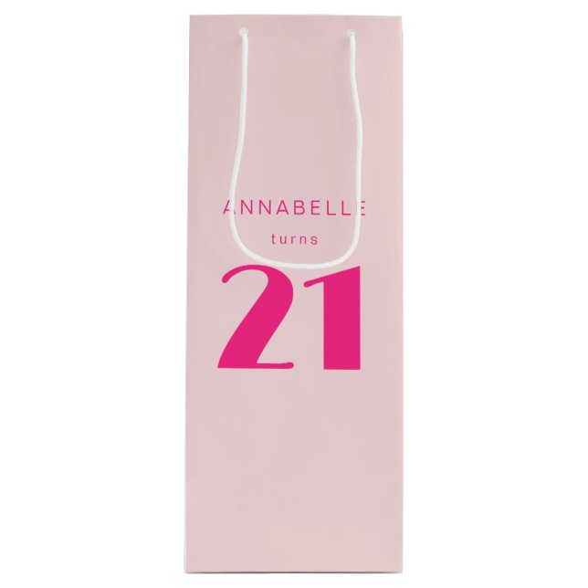 Sac Cadeau Pour Bouteille Fête d'anniversaire moderne 21e Vingt et une rose (Devant)