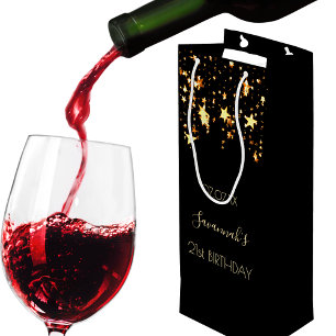 Sac Cadeau Pour Bouteille fête d'anniversaire noir étoiles d'or goutte à gou