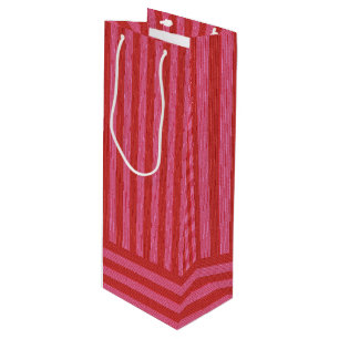 Sac Cadeau Pour Bouteille Fête de Noël rose rayé joyeux et brillant