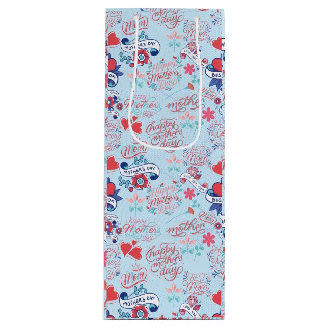 Sac Cadeau Pour Bouteille Fête des mères BG 02 LBlue BG (Devant)
