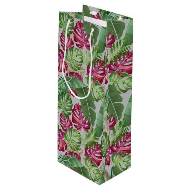 Sac Cadeau Pour Bouteille Feuilles tropicaux de Monstera et Palm (Devant Angle)