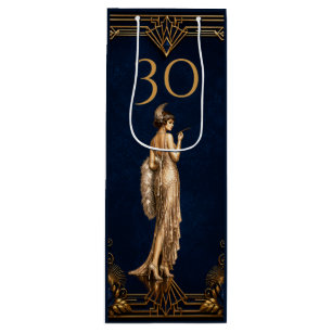 Sac Cadeau Pour Bouteille Fille flapper Art Déco 30ème années 30 bleu or Gat