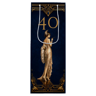 Sac Cadeau Pour Bouteille Fille flapper Art Déco 40ème bleu or Gatsby vin